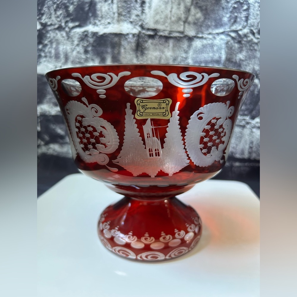 Egermann Czech Republic Bohemian Ruby Red Footed Compote Bowl